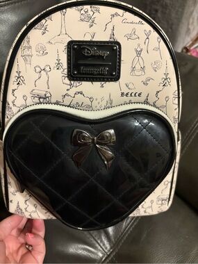 Loungefly Pink Sketch Disney Princess Mini Backpack with Black Heart Pocket